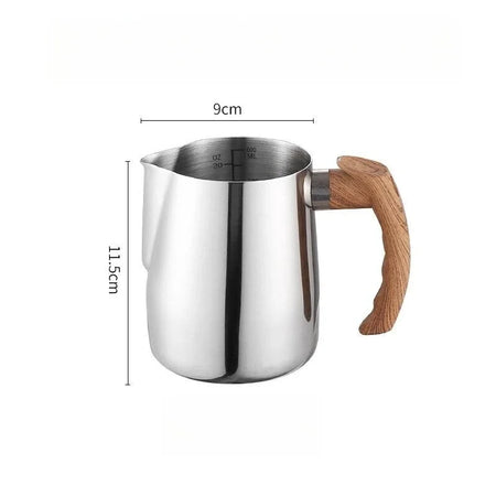 304 Stainless Steel Coffee Milk Frothing Pitcher &ndash; Precise Scale with Wooden Handle Original 600ML