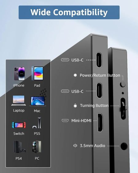 15.6 Inch Portable Touch Monitor &ndash; Versatile Gaming Display for PS, Steam, Deck, Switch, PC and Mac