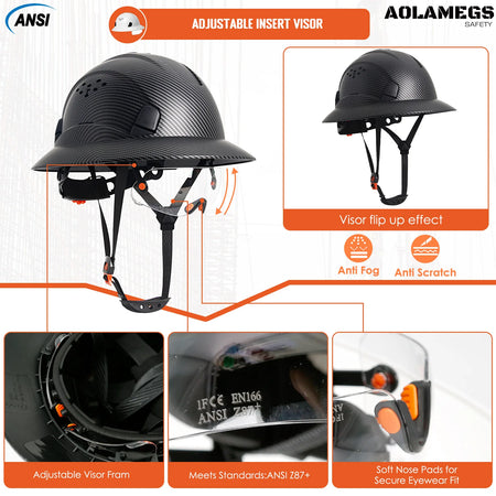 AQM0252 &ndash; Matte Carbon Fiber Full Brim Helmet With Goggles