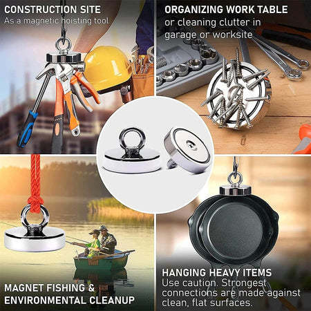 Super Strong Neodymium Fishing Hook N52 D16-D42mm Heavy Duty Rare Earth with Countersunk Hole Eyebolt Salvage Magnetic