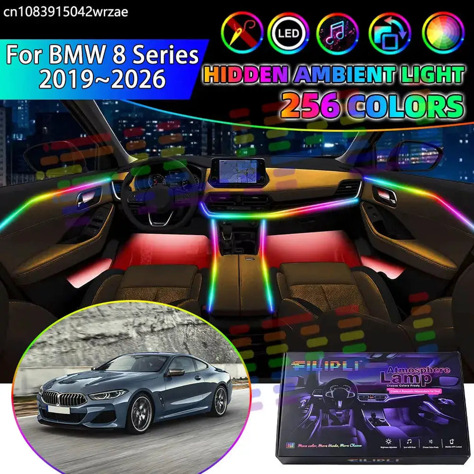 For BMW 8 Series 2019~2026 G14 G15 G16 MK2 RGB Car Interior Ambient Lights Strips Breathing Lighting Kit App Control LED strips by InterCyprus Trading Ltd
