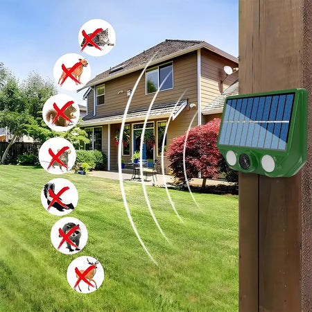 Solar Powered Ultrasonic Animal Deterrent IP66 Waterproof