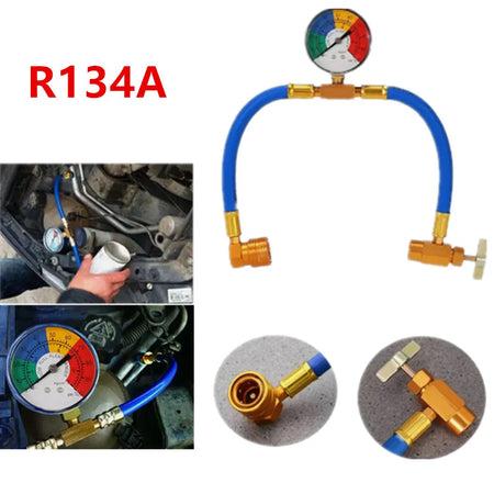 R134a Car AC Refrigeration Recharge Hose Kit with Pressure Gauge &amp; Quick Coupler