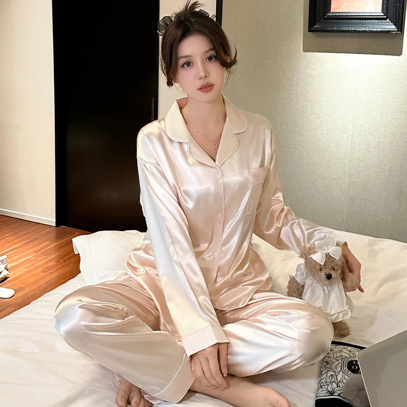 Women's Ice Silk Pajama Set - Luxurious, Lightweight &amp; Elegant Sleepwear 8281 / M