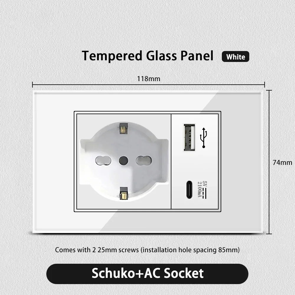 White Glass USB TypeC Wall Socket &ndash; Smart WiFi Switch