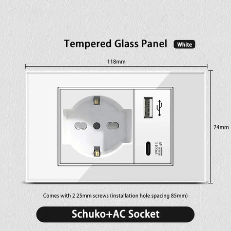 White Glass USB TypeC Wall Socket &ndash; Smart WiFi Switch