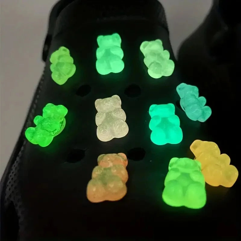 Glow-in-the-Dark Bear Shoe Charms - Cute DIY Accessories for Clogs (10/20pcs)