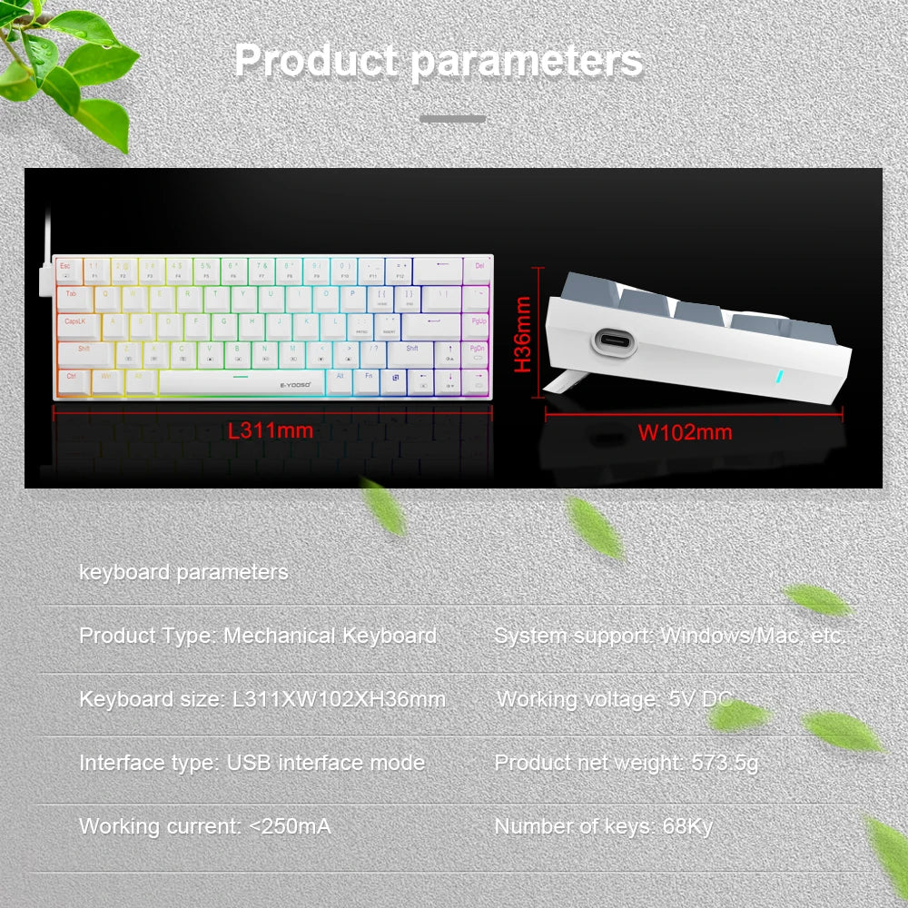 E-YOOSO Z686 RGB USB 60 Percent Mechanical Keyboard &ndash; Slim