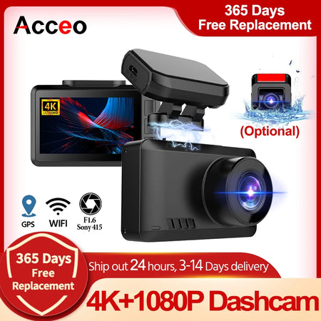 ACCEO 4K Dash Cam WIFI Car DVR - Dual Lens 24H Monitor