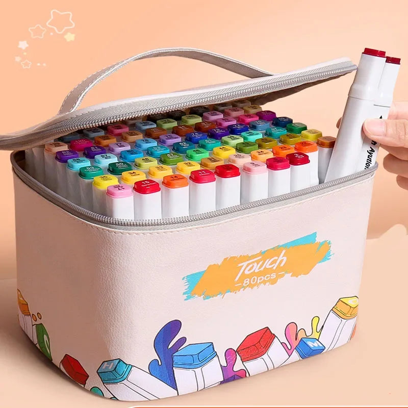 Large-Capacity Waterproof Marker Storage Bag - 210 Slot with Textured Leather Design