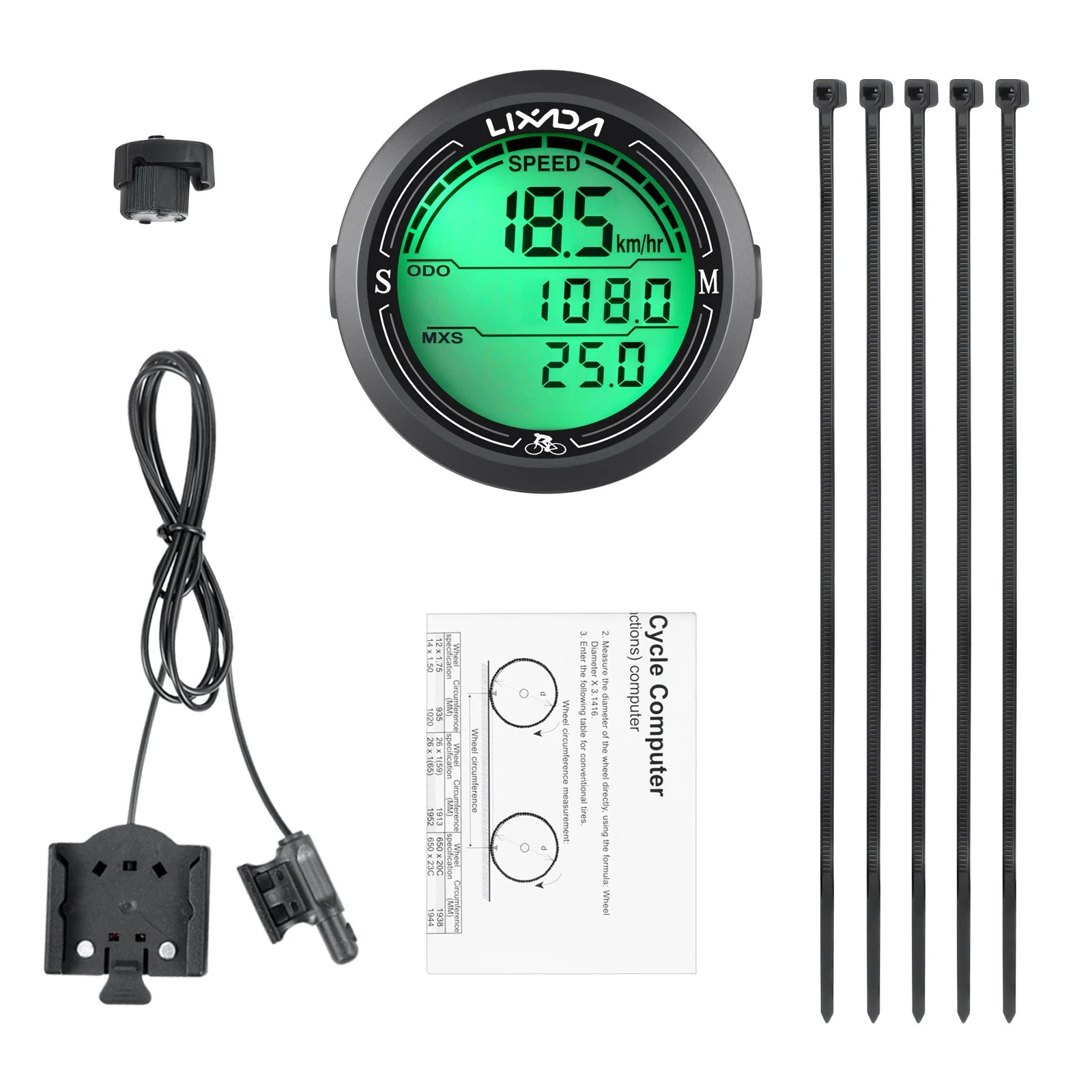 Lixada Wired Bike Speedometer Round &ndash; Waterproof IPX6 White Screen