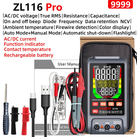 New 9999 Counts USB Charge Digital Multimetro &ndash; True RMS Auto Range Testing ZL116 Pro / CHINA