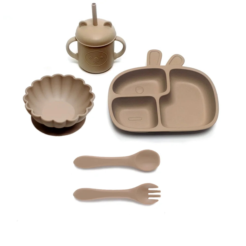 CZSAE Children's Tableware Set &ndash; Suction Cup Design for Easy Self-Feeding Light brown