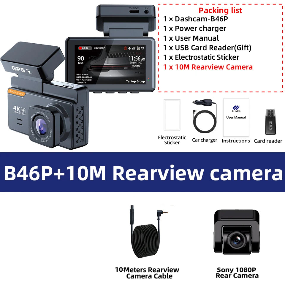 ACCEO 4K Mini Dash Cam &ndash; Dual Lens Night Vision GPS B46P-10M RCC / 256G