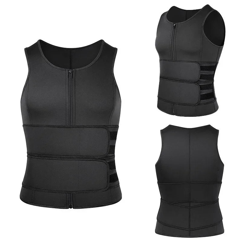 Vensslim Men Waist Trainer Vest &ndash; Sauna Sweat Compression black-two belt / M