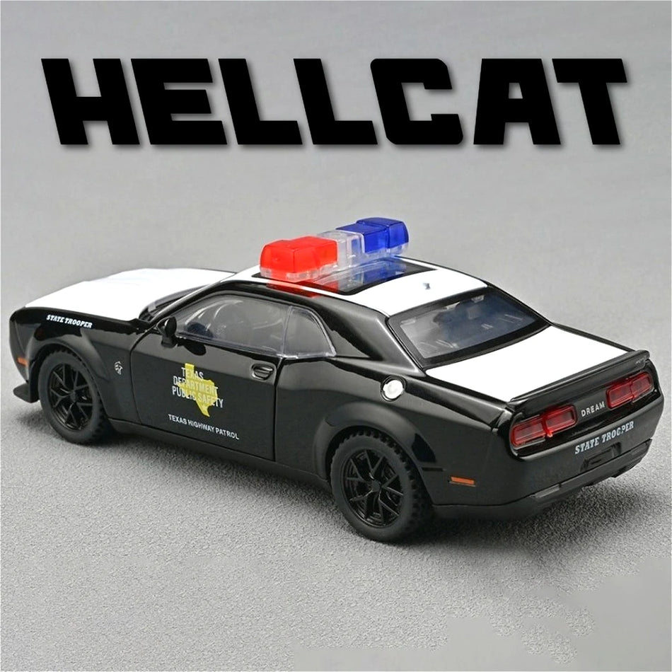 Escala Diecast 1:32 Coche de Policía Hellcat con Puertas Abiertas, Modelo de Metal