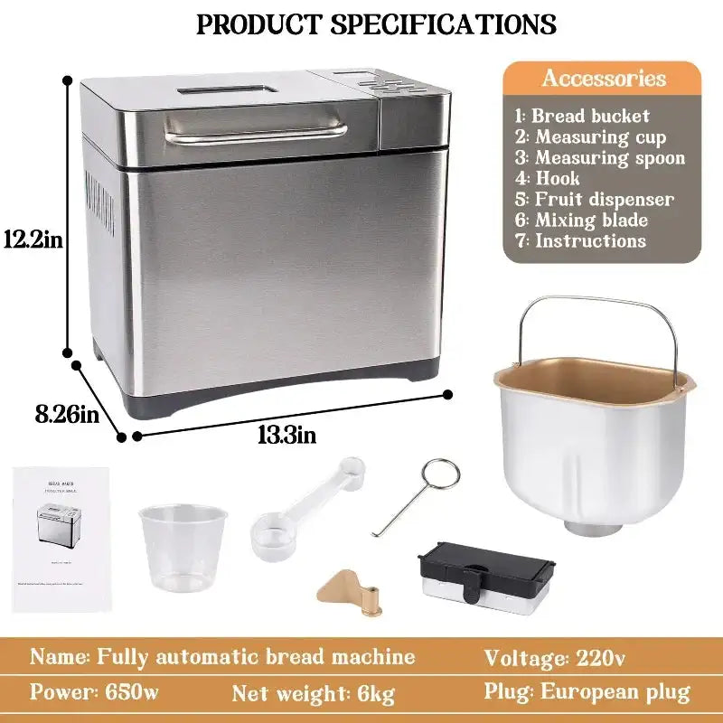 220V Fully Automatic 650W Bread Maker Dough Fermentation