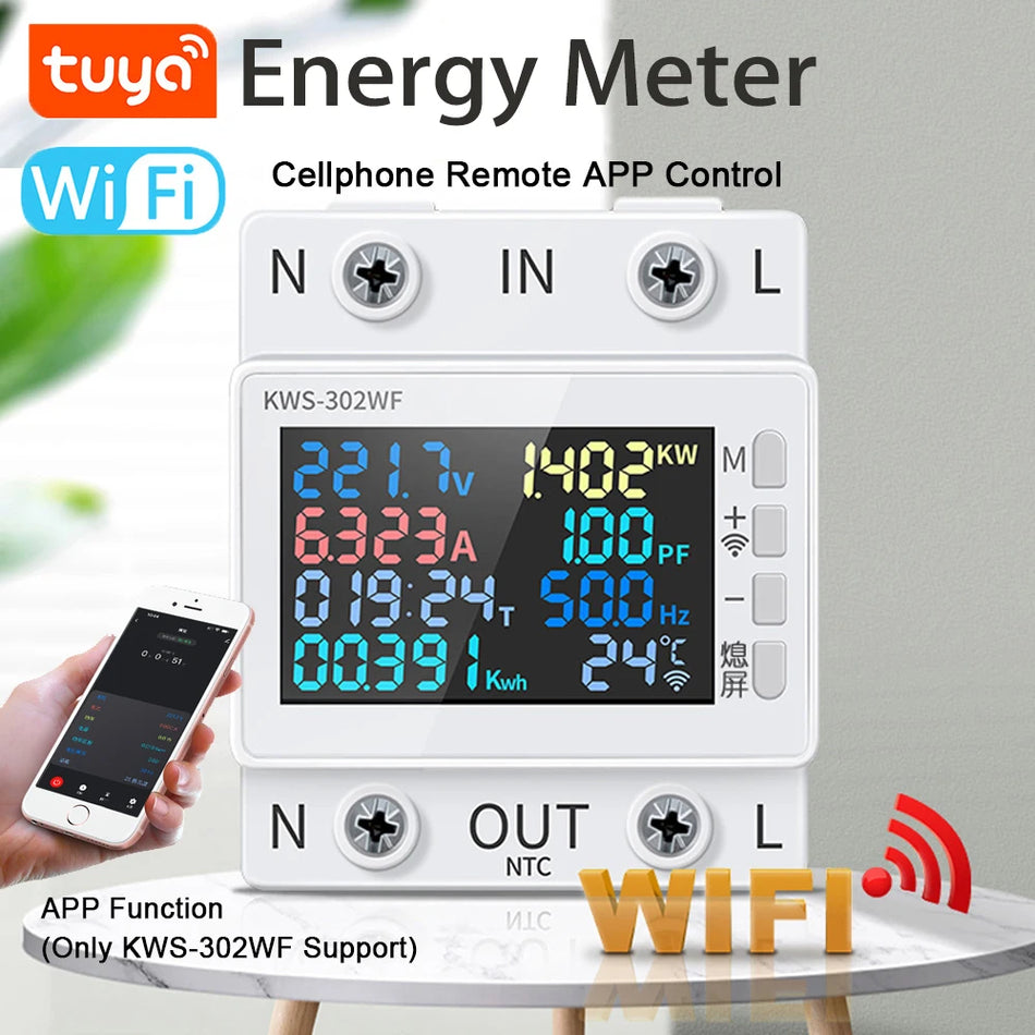Tuya WiFi 8in1 Contor de Energie Inteligent 2P Monitor de Putere AC
