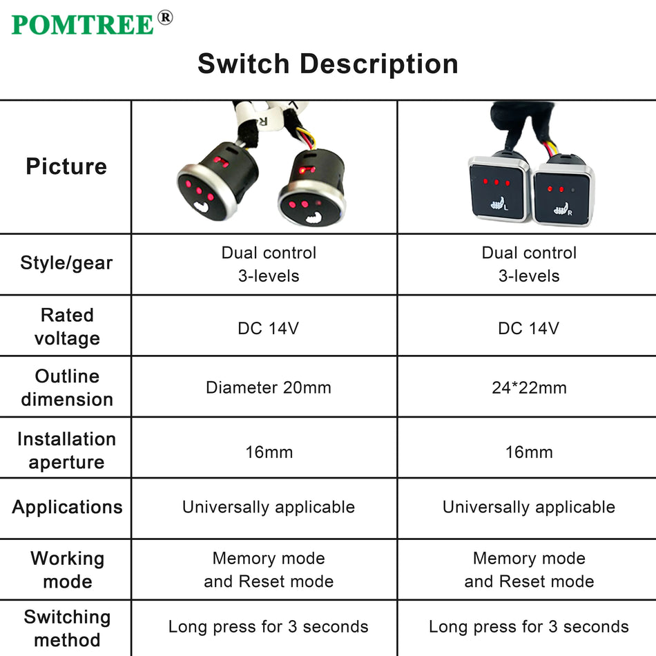 Комплект за отопление на автомобилни седалки за 2 седалки, 12V 108W с алуминиеви отоплителни подложки, двоен контрол