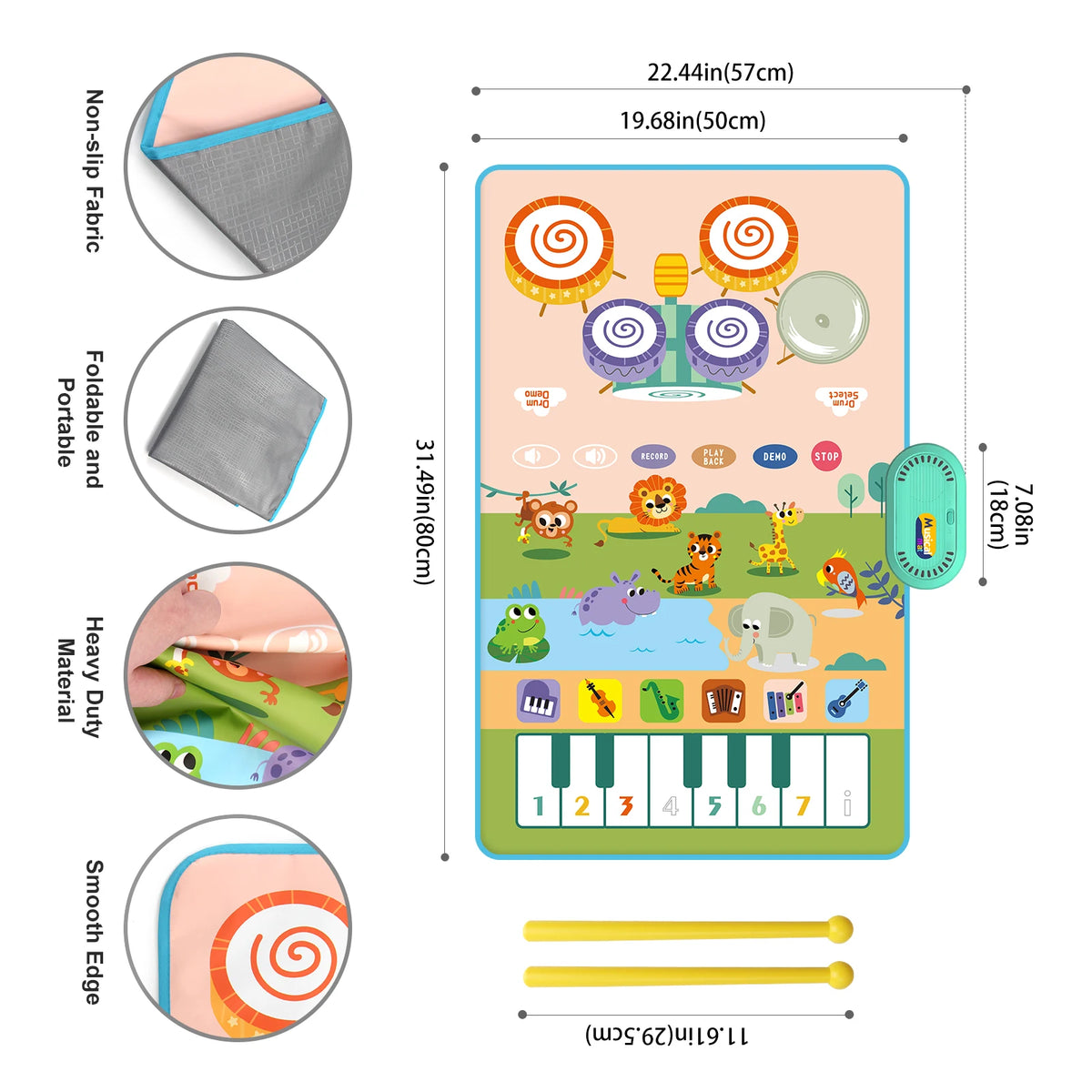 80x50cm Music Play Mat &ndash; Interactive Learning with 6 Instrument Sounds