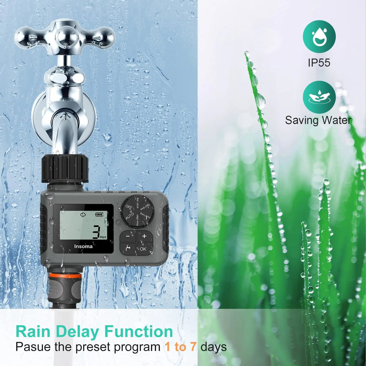 Insoma Intelligent Automatic Water Timer with IPX7 Waterproof Design