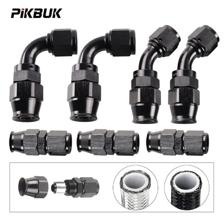 PIKBUK AN4/6/8/10 PTFE Oil Fuel Line Swivel Fitting 0-180 Degree Hose End Adaptor Assembly Kit Black by InterCyprus Trading Ltd