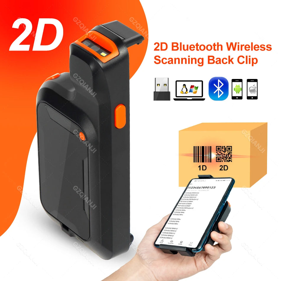 Mini Wireless Bluetooth 2D Barcode Scanner Clip for Mobile Phone QR PDF417