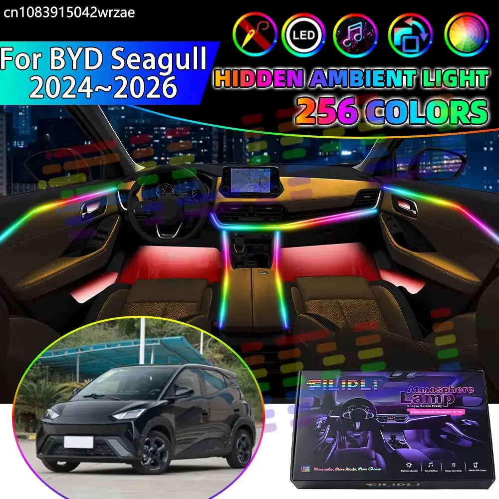 For BYD Seagull 2024 2025 2026 EQE MK1 RGB Car Interior Ambient Lights Strips Breathing Lighting Kit App Control LED strips Auto by InterCyprus Trading Ltd