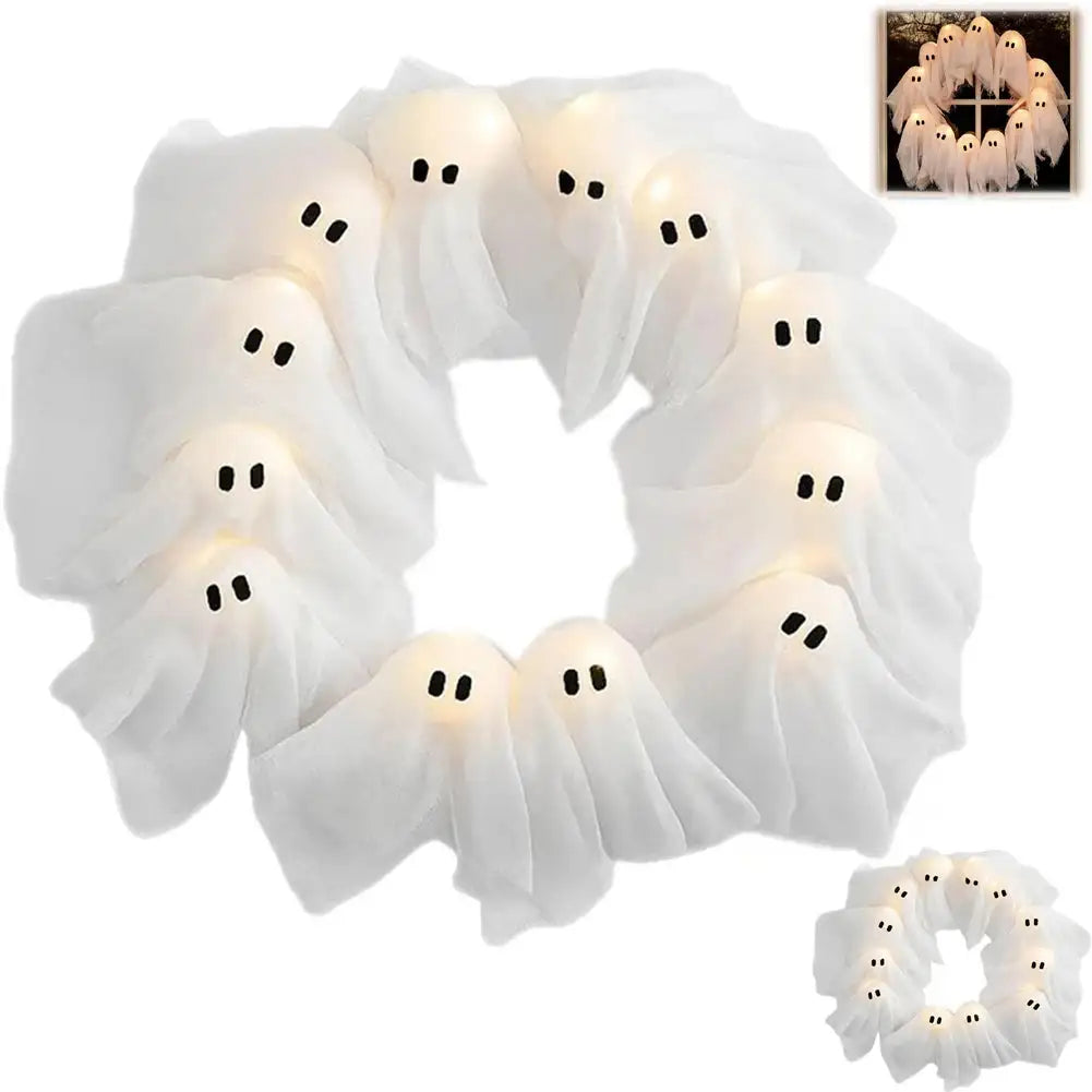 Glowing Halloween Ghost Wreath for Indoor Party Decoration