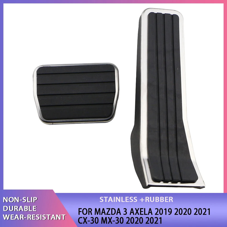 Pedal Cover Set for Mazda 3 Axela, Stainless Steel with Rubber Insert, Gas Brake Clutch