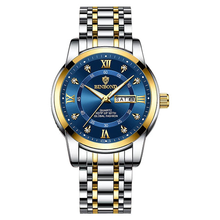 BINBOND Men's Luxury Diver Watch - 30ATM Waterproof Quartz Timepiece Gold Blue