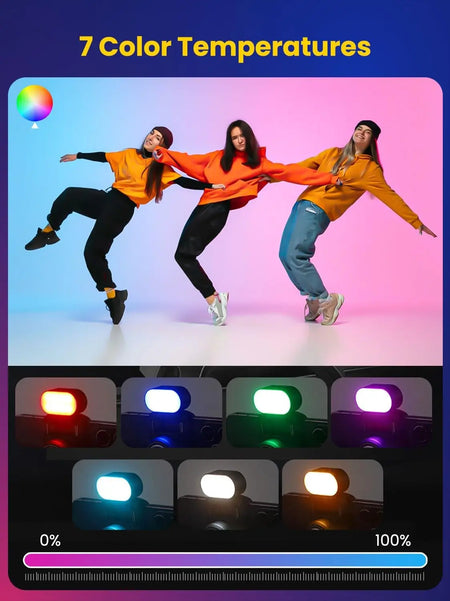 AOCHUAN Mini RGB Magnetic Fill Light &ndash; 3-Stop Brightness with 7 Color Adjustment