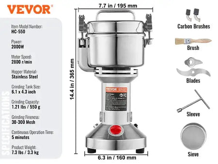 Electric Grain Mill Grinder 150 To 2500g For Spices 550g  1800w upright / United States