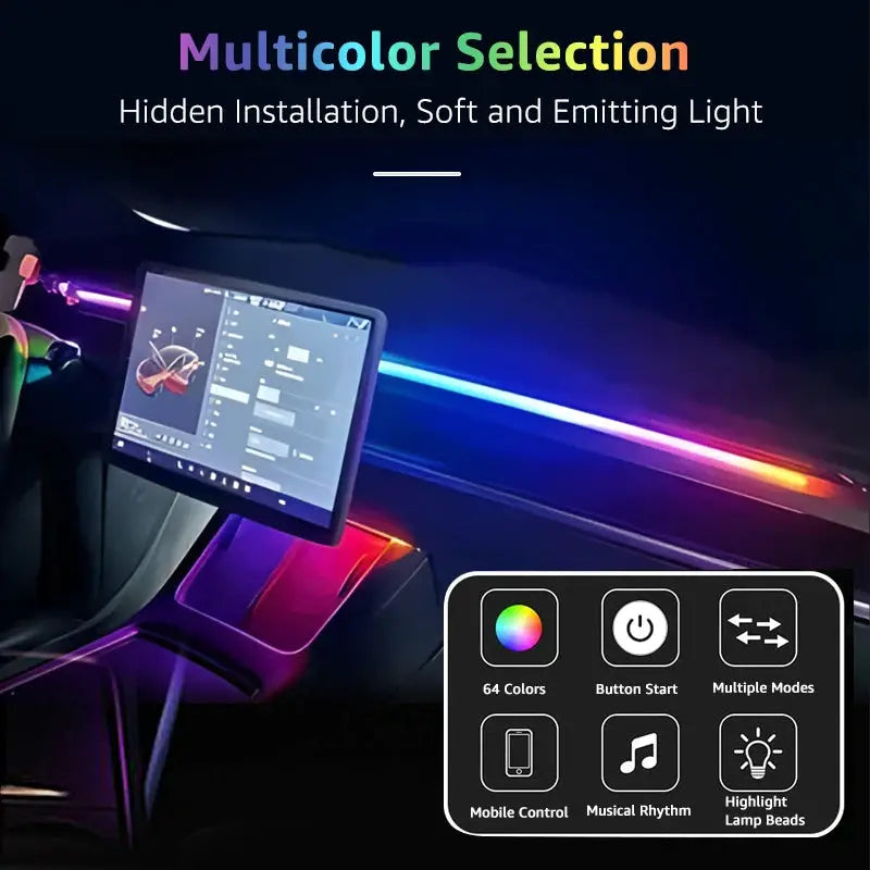 78inch 200cm 150cm LED Car Ambient Light Front Dashboard Windshield 64 Color RGB Symphony Interior Atmosphere Lamp App Control by InterCyprus Trading Ltd
