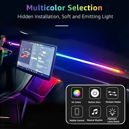 78inch 200cm 150cm LED Car Ambient Light Front Dashboard Windshield 64 Color RGB Symphony Interior Atmosphere Lamp App Control by InterCyprus Trading Ltd