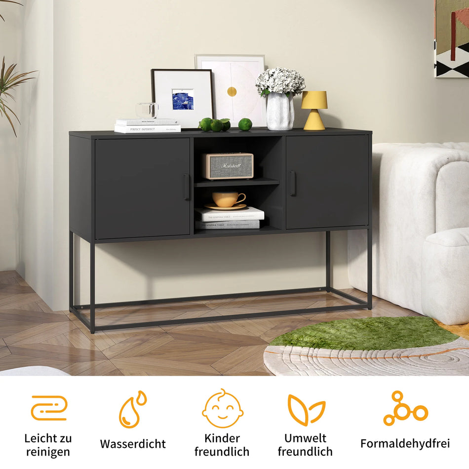 Черен метален акцентен шкаф страничен бюфет съхранение здраво изграждане