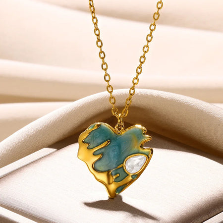 Trendy Stainless Steel Love Heart Pendant Necklace for Women 33 / Gold / CHINA