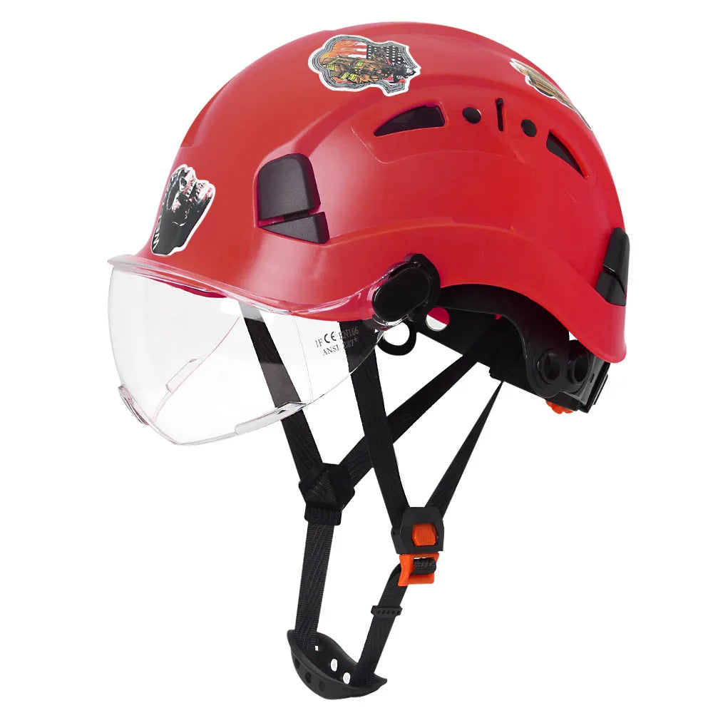 CE Safety Helmet With Goggles &ndash; Includes 50 Pcs Stickers Red Clear Lenses