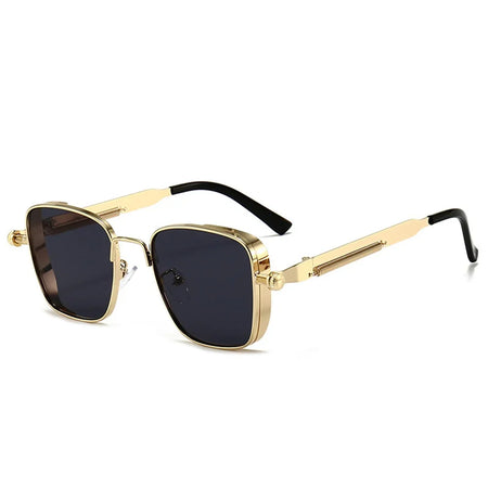 Men Driving Steampunk Square Sunglasses &ndash; UV400 Metal Frame Gold grey