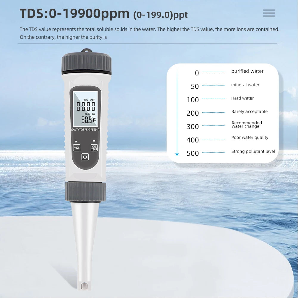 SALT-785 4 In 1 TDS Meter &ndash; Water Quality Tester For Pools