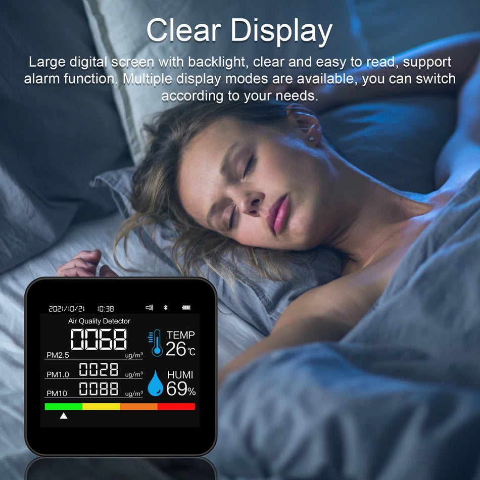 9 In 1 Luchtkwaliteitsmonitor CO2 PM25 Temp Vochtigheid LCD