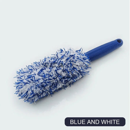 Portable Plush Car Cleaning Brush for Wheels and Rims Blue White