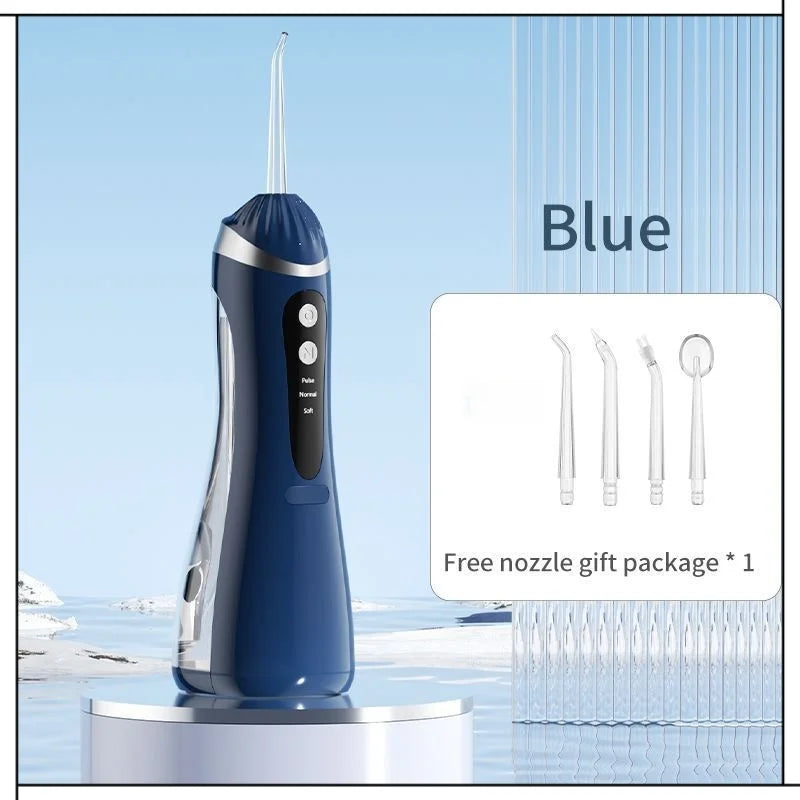 USB Rechargeable Oral Irrigator with 3 Modes &amp; 4 Nozzles | IP65 Waterproof Blue