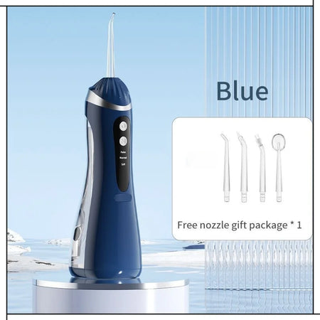 USB Rechargeable Oral Irrigator with 3 Modes &amp; 4 Nozzles | IP65 Waterproof Blue