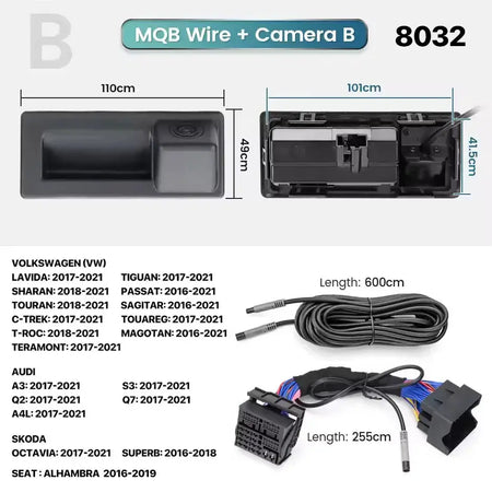 Dynamic Trajectory CanBus Trunk Handle Reverse Camera For MQB PQ Audi A3 A5 Q5 A7 B8/VW Passat Golf Tiguan Jetta Polo Skoda Bora by InterCyprus Trading Ltd