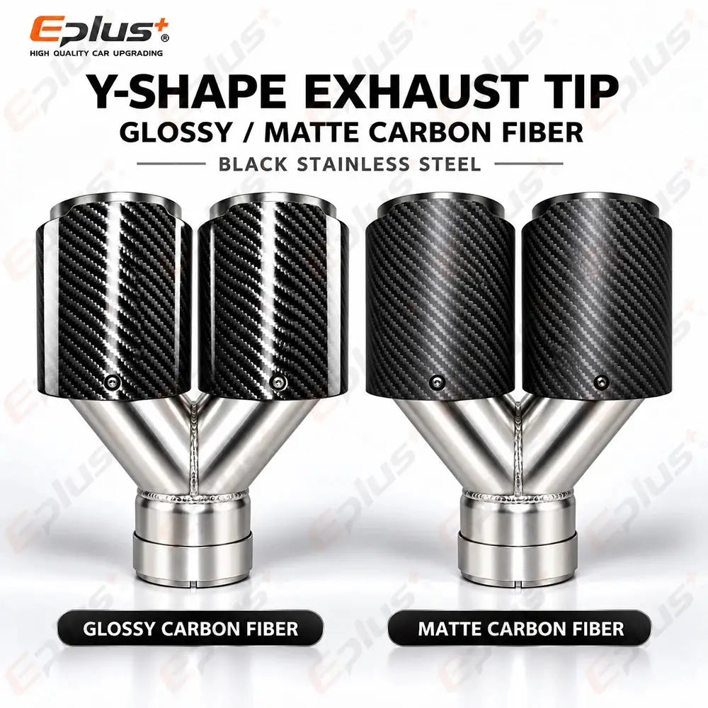 Y Shape Double Exit Carbon Fiber Glossy&Matte Universal Car Exhaust Muffler Tip Mufflers Nozzle Decoration Stainless Silver by InterCyprus Trading Ltd