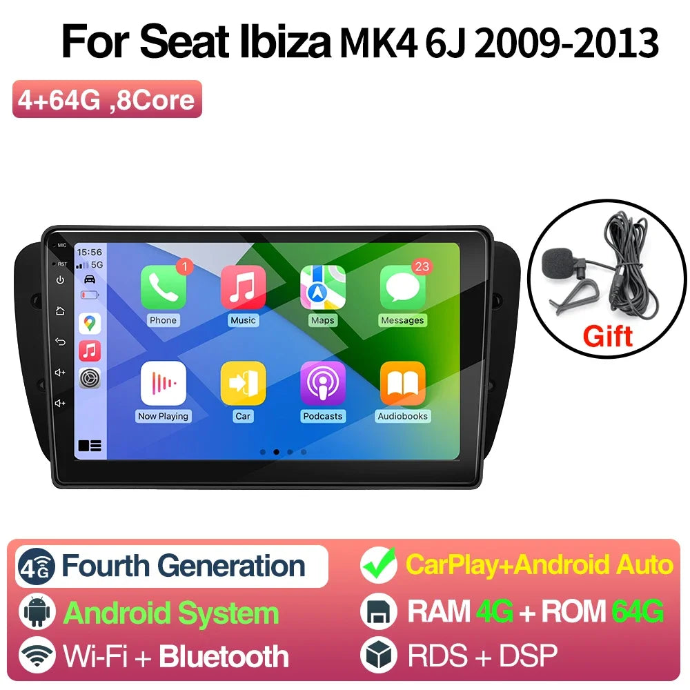 Android Car Radio For Seat Ibiza MK4 6J - 9 Inch CarPlay 4 64G