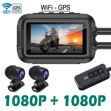 Soam Dual 1080P Waterproof Motorcycle Dash Cam with WiFi &amp; GPS WiFi-GPS / None