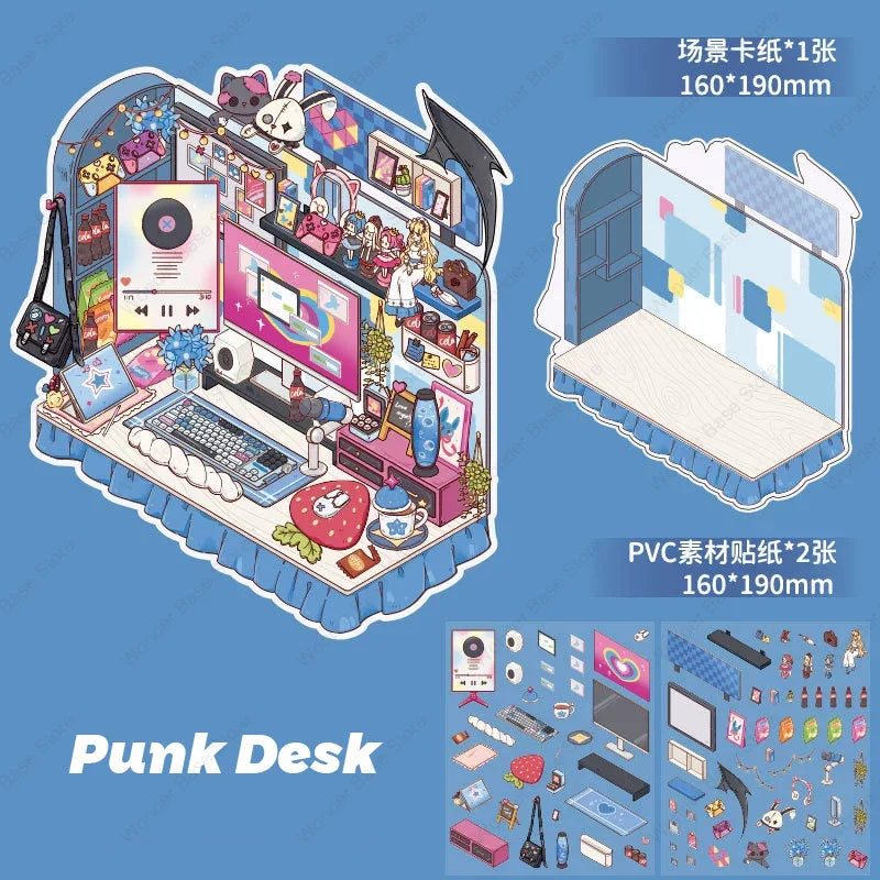 3D DIY Plus Size Corner Desk Miniature Sticker Set for Creative Play Punk Desk