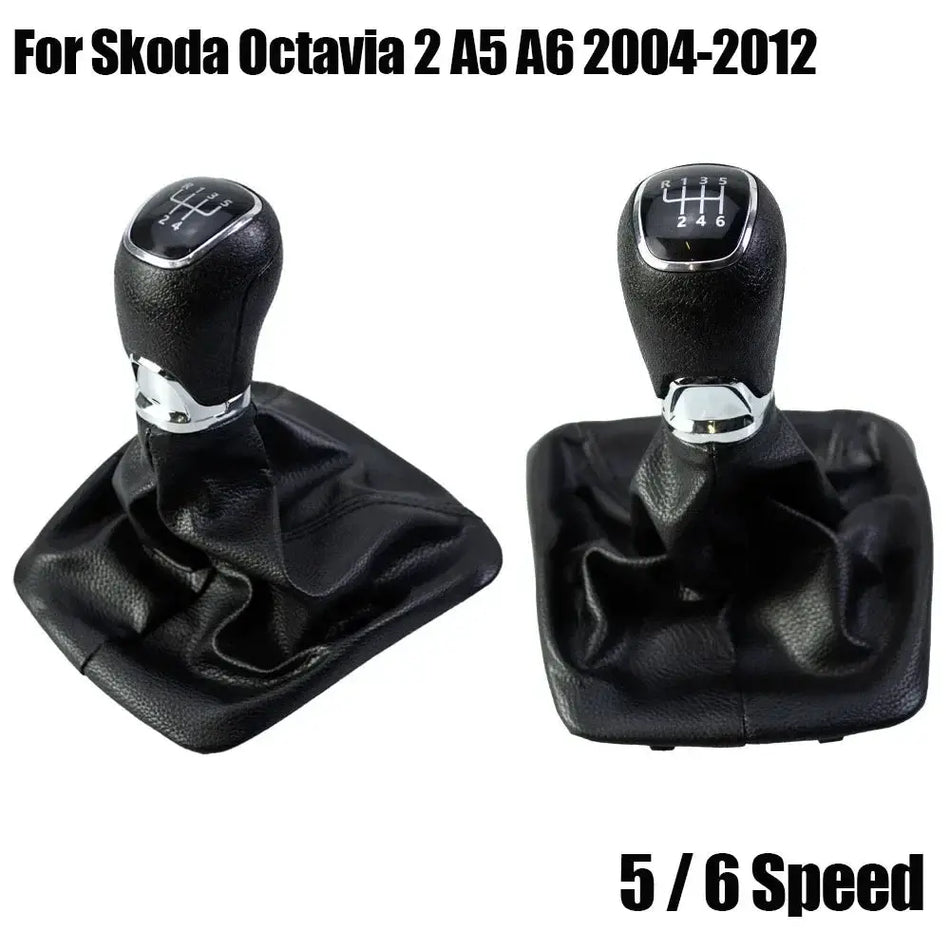 Manual Gear Shift Knob With PU Leather Boot Cover For Skoda Octavia A5 A6 by InterCyprus Trading Ltd